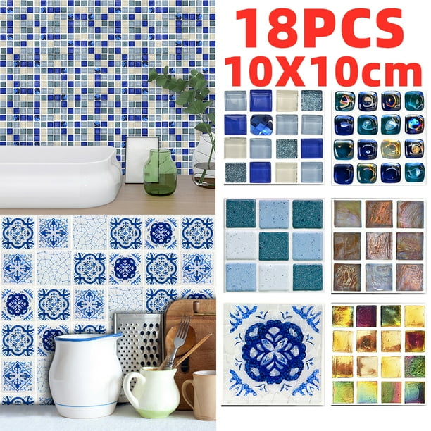 Kitchen Tile Stickers Bathroom Mosaic Sticker Self-adhesive Wall Decor 18 PCS Kitchen Tile Stickers Bathroom Mosaic Sticker Self-adhesive Wall Decor 18 PCS